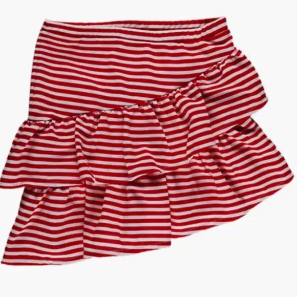 Zara Red & White Girls 13/14 Striped Asymmetrical Ruffle Skirt Chic Teen - Picture 1 of 6